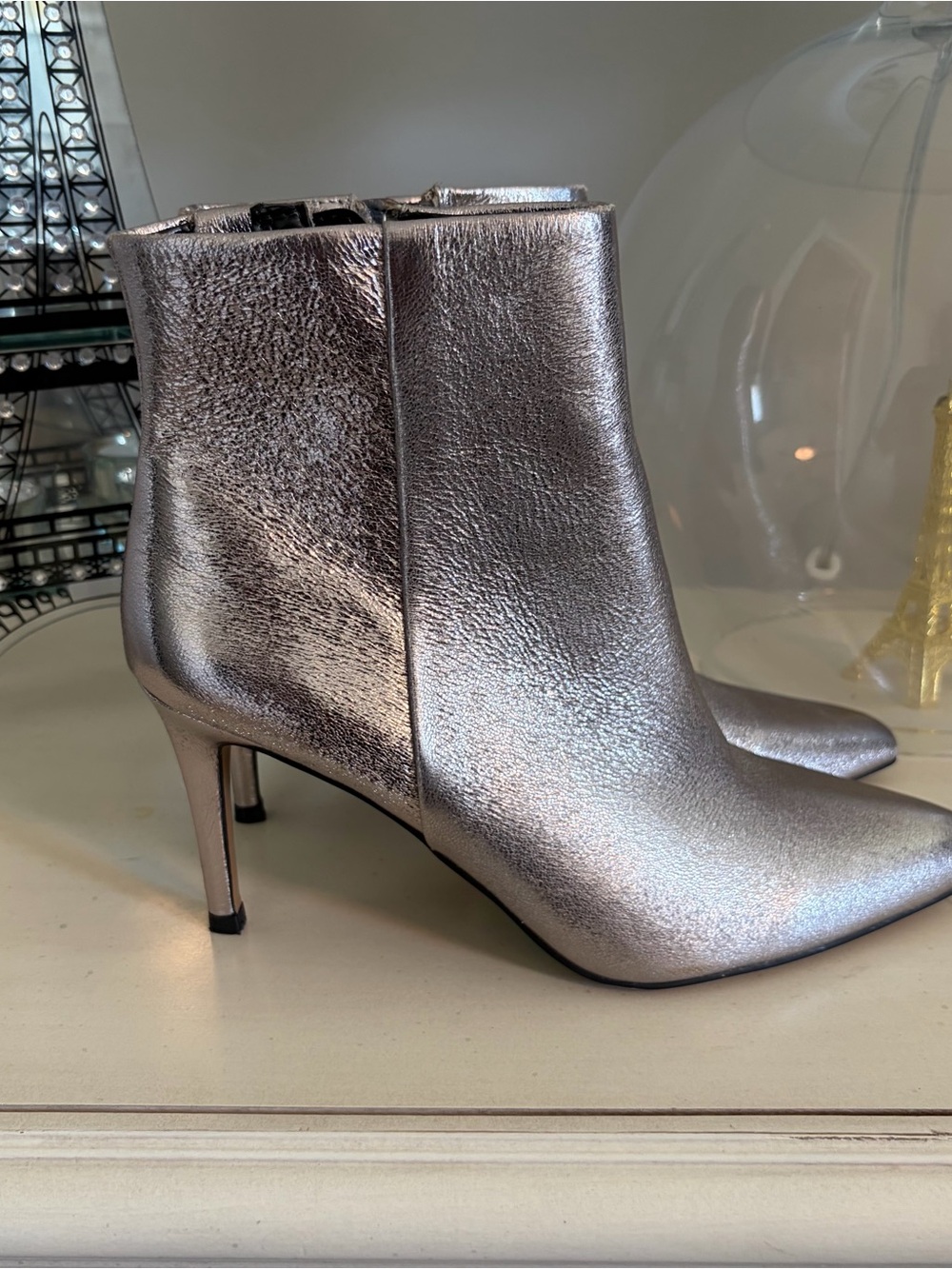 DONATED Steven by Steve Madden Metallic Silver Pointed Ankle Booties - Picture 3 of 6